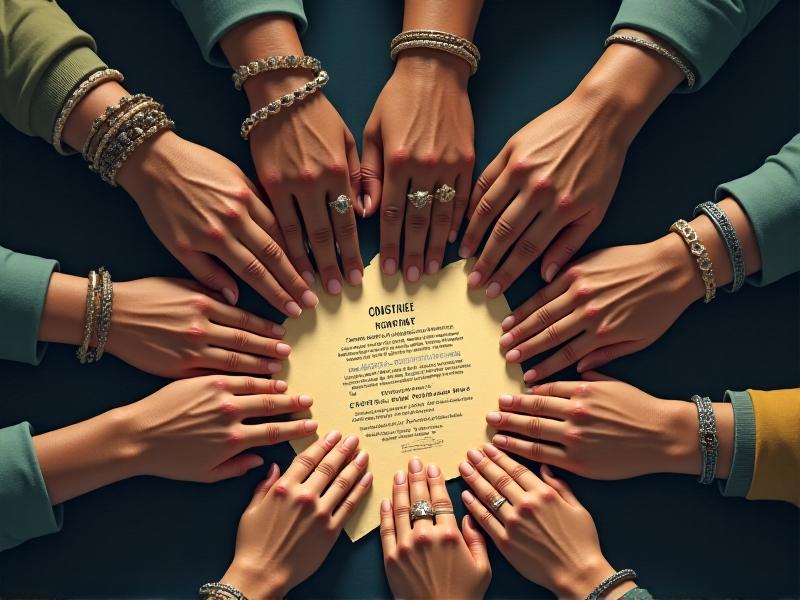 Diverse hands joining in a symbolic handshake over a parchment-style CSRA contract, with warm ambient lighting emphasizing unity and collaboration.
