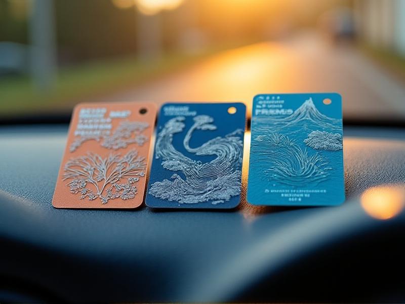 A collage of various parking permits displayed on a car dashboard: a National Park Pass, a coastal zone permit with wave imagery, and a city parking decal. Soft natural lighting highlights textures and colors, symbolizing diversity in permit types.