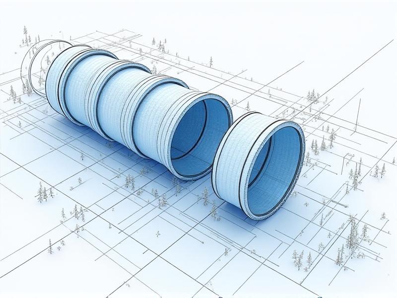 An architectural blueprint overlay of an earth tube system, featuring precise measurements for pipe diameter, burial depth, and ventilation pathways. The design includes annotations about slope gradients and airflow velocity, rendered in a technical line-art style with azure and gray accents.